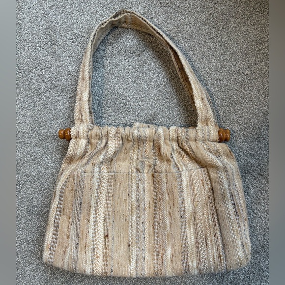 Vintage Handmade Tweed‎ Wool Wood Tote Shoulder Bag - Picture 8 of 16
